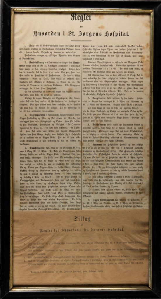 ‘House rules at St. Jørgen’s Hospital’. Photo: Bergen City Museum.
