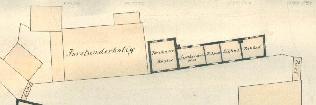 Tegning av bodrekken 1897. Utsnitt. Bergen byarkiv.