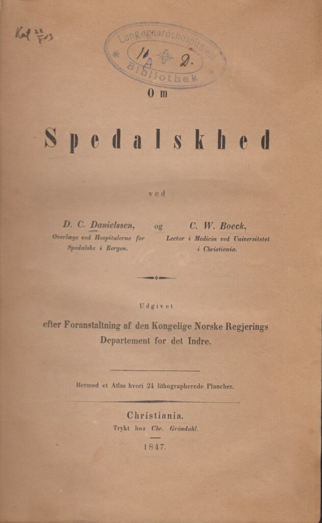 Tittelblad "Om Spedalskhed" 1847.